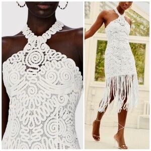 Jonathan Simkhai White Lace Fringe Midi Dress